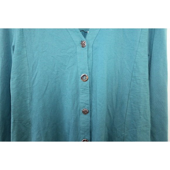Neon Buddha Womens Teal Feeling Festive Shirt S NWT FLAW - Picture 3 of 8